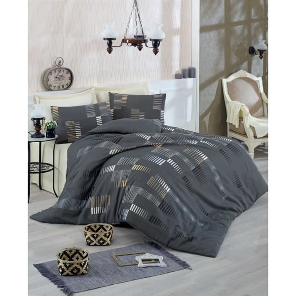 Sengesæt - 1 dynebetræk 220x240 cm + 2 pudebetræk 60x60 cm - 65% bomuld, 35% polyester - Antracit