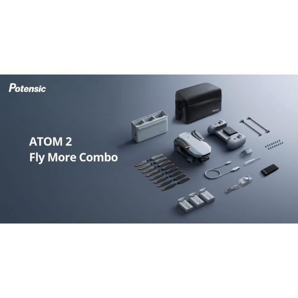Drönare - POTENSIC - ATOM 2 - Fly More Combo - HD/4K-kamera - Integrerad GPS - 15-25 minuters flygtid - 300 meters räckvidd