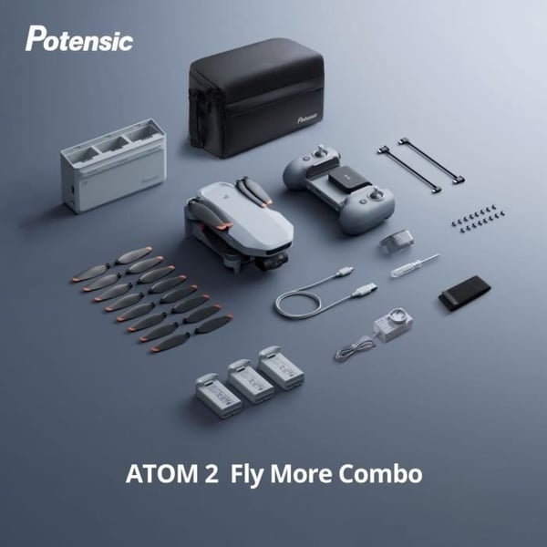 Drönare - POTENSIC - ATOM 2 - Fly More Combo - HD/4K-kamera - Integrerad GPS - 15-25 minuters flygtid - 300 meters räckvidd