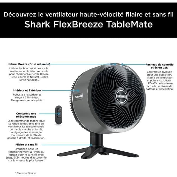 Pöytätuuletin - SHARK - FA150EU - Johdollinen tai johdoton - FlexBreeze TableMate