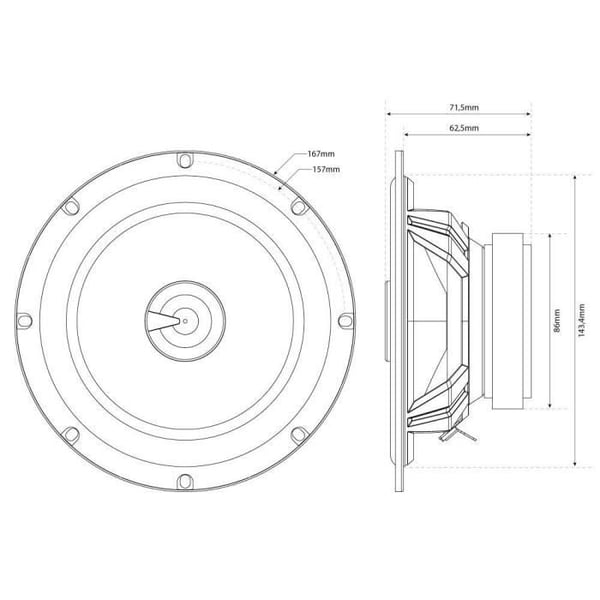 MTX TX265C 16,5 cm:n 2-tie koaksiaaliset autokaiuttimet, 65 W RMS, 40 polypropeenikartio