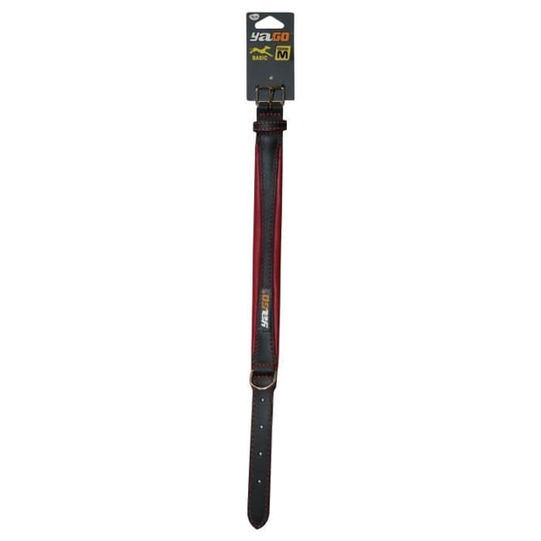 YAGO Svart och rött mjukt och justerbart läderhalsband för medelstora hundar. Storlek M 34-43 cm