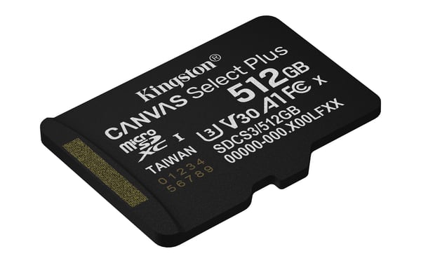 Kingston Technology 512GB microSDXC Canvas Select Plus Gen3 150MB/s A1-kort + adapter