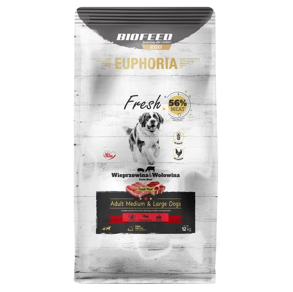 BIOFEED Euphoria Fresh Meat Adult Medium & Large Fläsk & Nötkött 12 kg