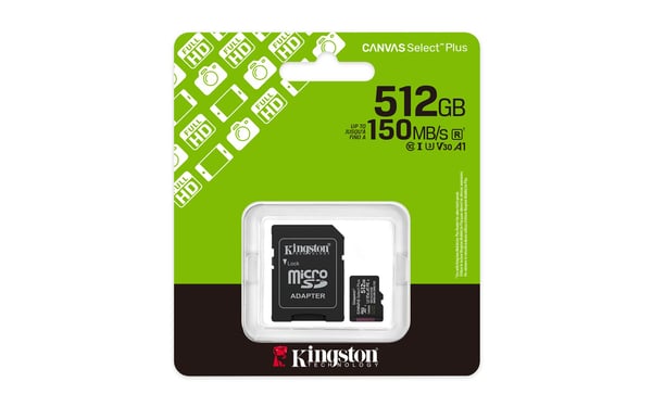 Kingston Technology 512GB microSDXC Canvas Select Plus Gen3 150MB/s A1-kort + adapter