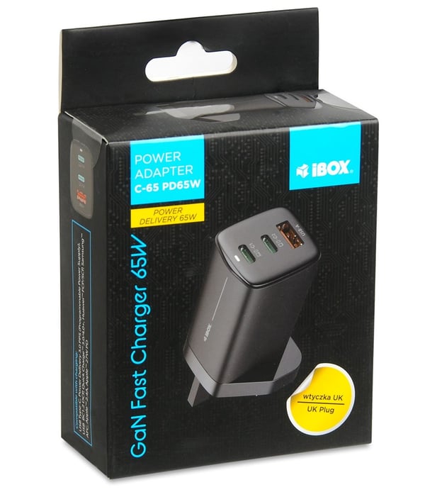 iBOX C-65 Sort. GaN 65W universaloplader UK-stik