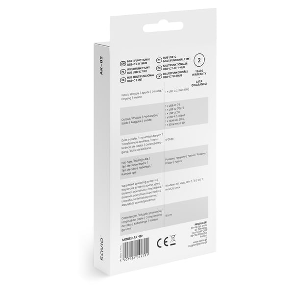 Savio AK-82 -liitäntäkeskitin USB Type-C 5000 Mbit/s Musta