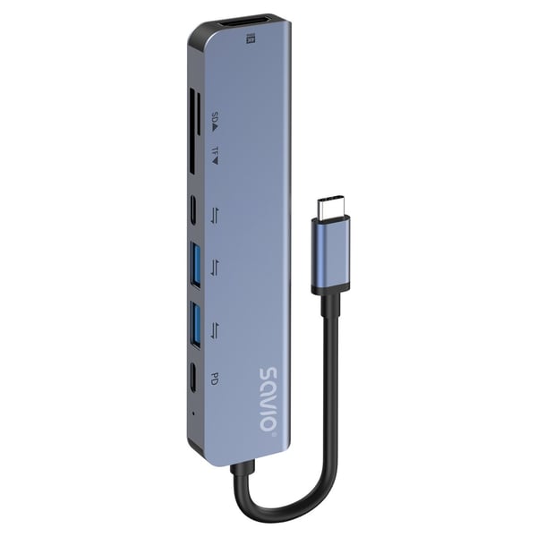 Savio AK-82 -liitäntäkeskitin USB Type-C 5000 Mbit/s Musta