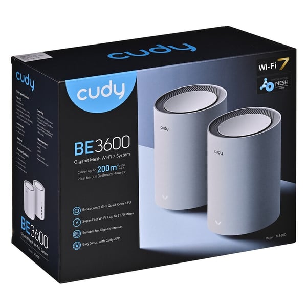 Cudy M3600 Kaksikaistainen (2,4 GHz / 5 GHz) Wi-Fi 7 (802.11be) Valkoinen 3 Sisäistä