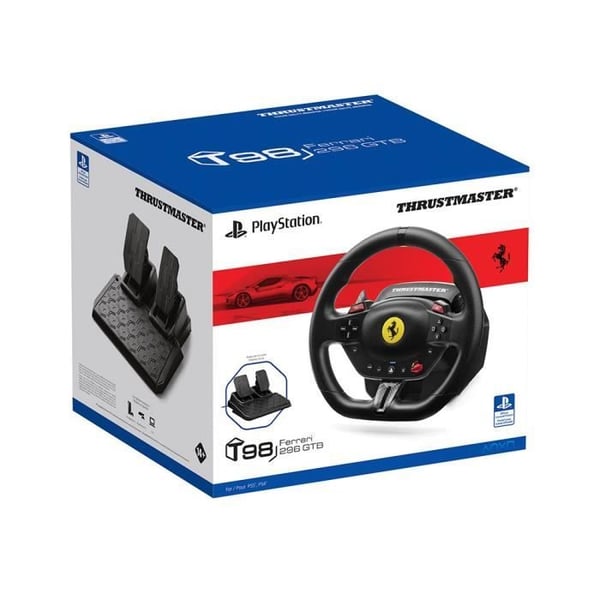 Ratt + pedaler - Thrustmaster - T98-P Ferrari 296 GTB - Utan ljudsystem - Kabelansluten USB - Svart