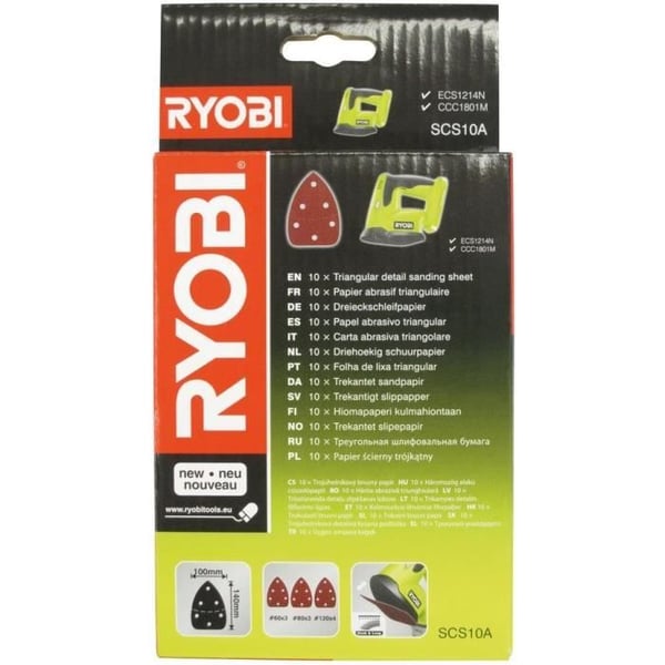 RYOBI - 10 itsekiinnittyvän hiomatarvikkeen lajitelma 140x100 kolmiohimokoneelle R18PS-0 - SCS10A1