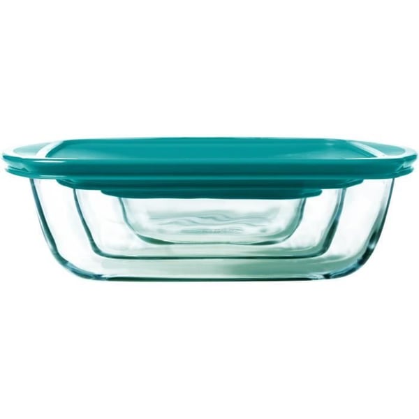 Set med 3 fat med lock - PYREX - Cook & Store - Glas - Rektangulärt - 0,4/1,1/2,5 L