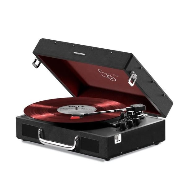Vinylpladespiller - MIXX - Revival 55 - Indbyggede stereohøjttalere - 3 hastigheder - Bluetooth - RCA-udgang - Sort