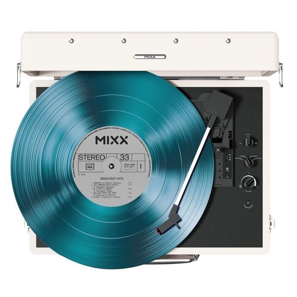 Vinylskivspelare - MIXX - Revival 55 - Inbyggda stereohögtalare - 3 hastigheter - Bluetooth - RCA-utgång - Creme