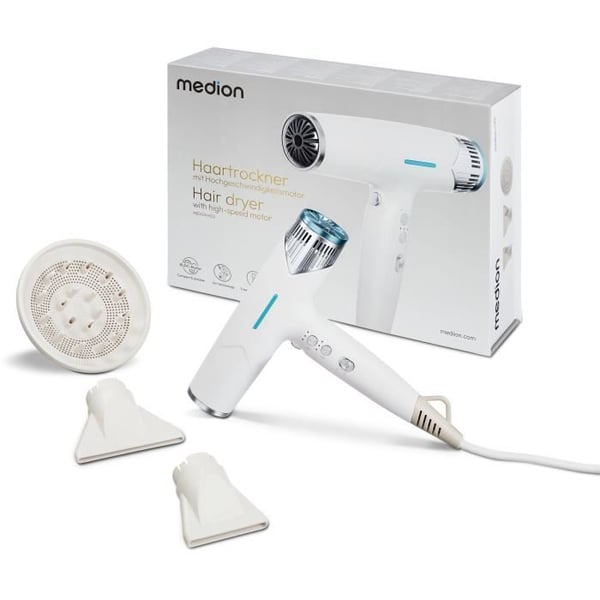 Hårtørrer - MEDION - MD19984 - 1500 W - 3 hastigheder - 105°C - Hvid Hårtørrer - MEDION - MD19984 - 1500 W - 3 hastigheder - 105°C - Hvid