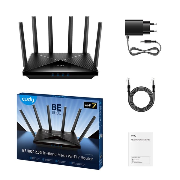 Cudy WR11000 trådløs router 2.5 Gigabit Ethernet Tri-band (2.4 GHz / 5 GHz / 6 GHz) Sort