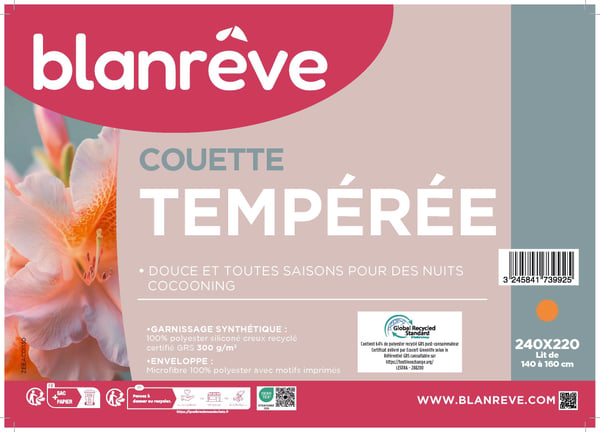 Dynebetræk - 240 x 220 cm - BLANREVE - Tempereret - 83 g/m² - Trykte mønstre