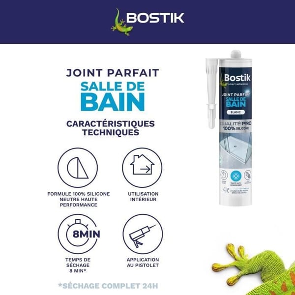 Badrumstätningsmedel - BOSTIK - Perfect Joint - Silikon vattentätning - Anti-mögel - Vit - 280 ml