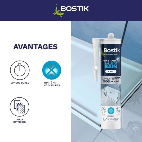 Badrumstätningsmedel - BOSTIK - Perfect Joint - Silikon vattentätning - Anti-mögel - Vit - 280 ml