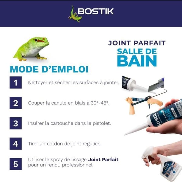 Badrumstätningsmedel - BOSTIK - Perfect Joint - Silikon vattentätning - Anti-mögel - Vit - 280 ml