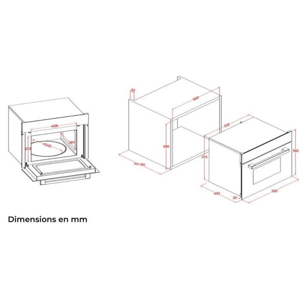 Indbygget mikrobølgeovn - CONTINENTAL EDISON - 1450 W - 34 L - Grillkombination - CEMO34CEB3 - 59,5 x 38,3 x 49,2 cm - Sort