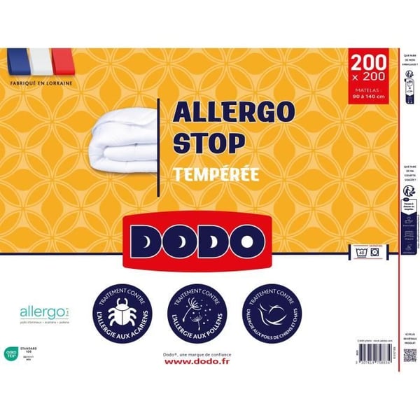 DODO - Lämpötilaa kestävä peitto 300 g/m² - ALLERGO STOP - 200 x 200 cm - Valkoinen