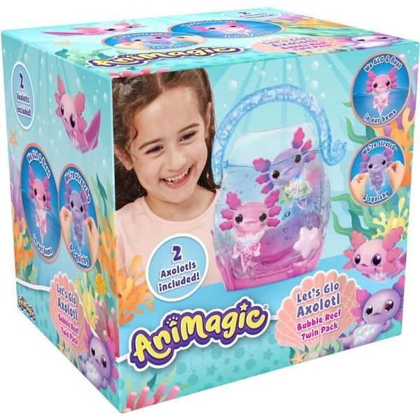 Animagic - GOLIATH - Axolotl dobbeltpakke - Bobleakvarium - Pink / Lilla - Fra 4 år