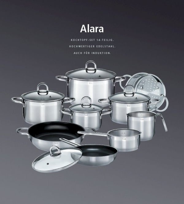 Kokkärlsset - Induktion - GSW - ALARA - Massivt 18/10 rostfritt stål - 14 delar