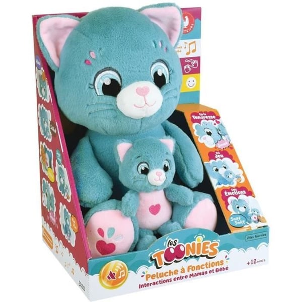 Blødt plysdyr - JEMINI - TOONIES - Interaktiv morkat og hendes baby - +/- 26 cm - 6 funktioner