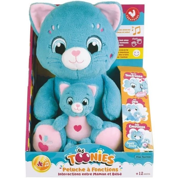 Blødt plysdyr - JEMINI - TOONIES - Interaktiv morkat og hendes baby - +/- 26 cm - 6 funktioner