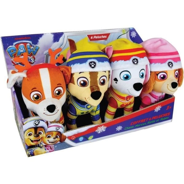 Låda med 4 mjukisdjur - JEMINI - PAW PATROL - Chase. Marcus. Ruben och Stella - +/- 12 cm