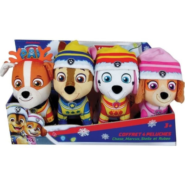Låda med 4 mjukisdjur - JEMINI - PAW PATROL - Chase. Marcus. Ruben och Stella - +/- 12 cm Låda med 4 mjukisdjur - JEMINI - PAW PATROL - Chase. Marcus. Ruben och Stella - +/- 12 cm