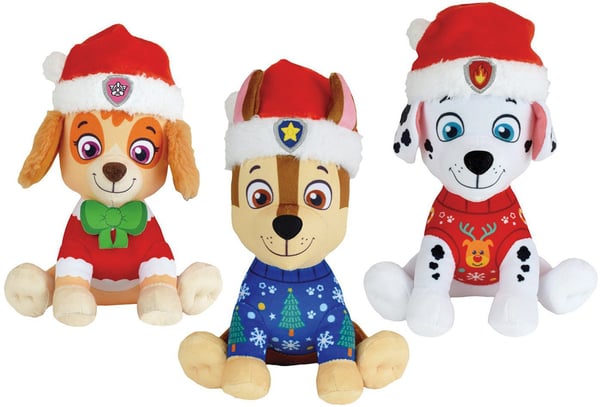 Sæt med 3 bløde legetøj - Paw Patrol - Chase, Stella og Marcus - +/- 17 cm - Juleversion