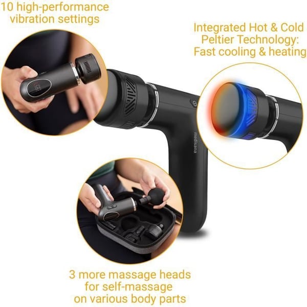 Varm & kall massagepistol - MEDISANA - MG 560 - 10 slagintensiteter - 3 nivåer - 4 tillbehör - Svart