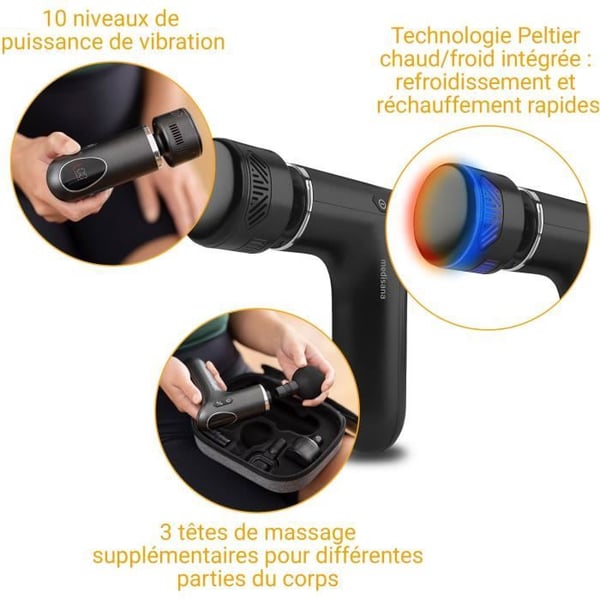 Varm & kall massagepistol - MEDISANA - MG 560 - 10 slagintensiteter - 3 nivåer - 4 tillbehör - Svart