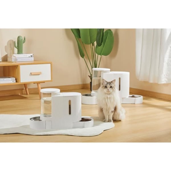 DUPLO Kuivaruoan ja veden annostelija - M LEMMIKILLE - 1,3 kg / 3 l - 40 x 16,2 x 29,1 cm - Valkoinen