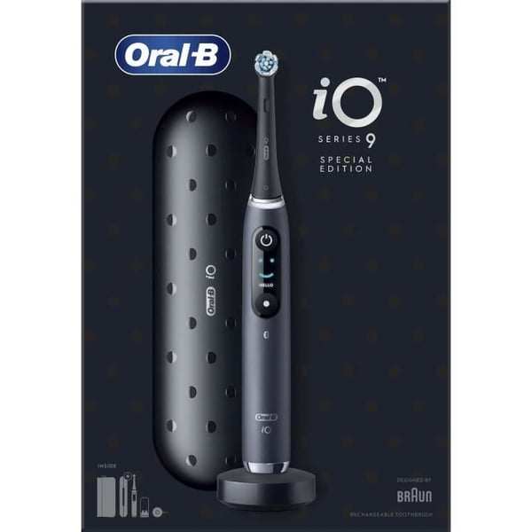 Oral-B iO 9 sähköhammasharja - musta - 1 harjaspää - 1 matkalaturikotelo - 1 magneettinen pussi