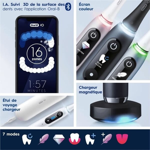 Oral-B iO 9 sähköhammasharja - musta - 1 harjaspää - 1 matkalaturikotelo - 1 magneettinen pussi