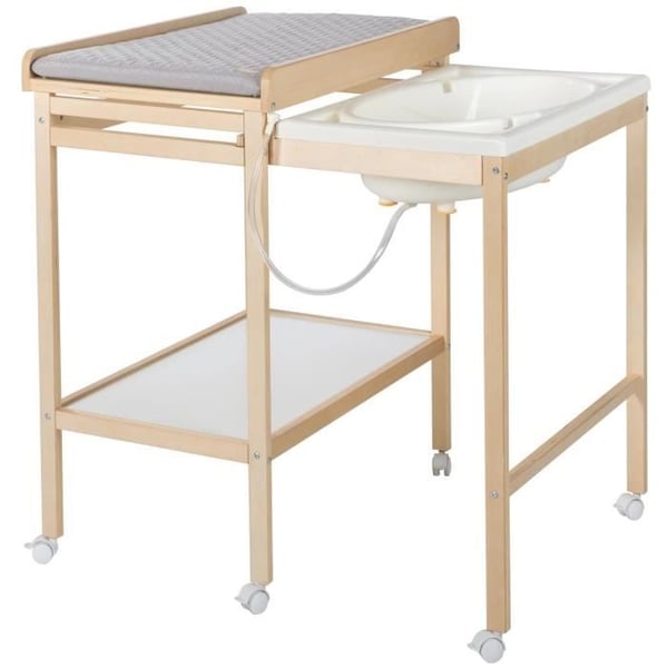 Skötbord med utdragbart badkar - ROBA - Inkluderar vattenavvisande madrass Roba-stil Grå - Förvaringshylla - Naturträ Skötbord med utdragbart badkar - ROBA - Inkluderar vattenavvisande madrass Roba-stil Grå - Förvaringshylla - Naturträ