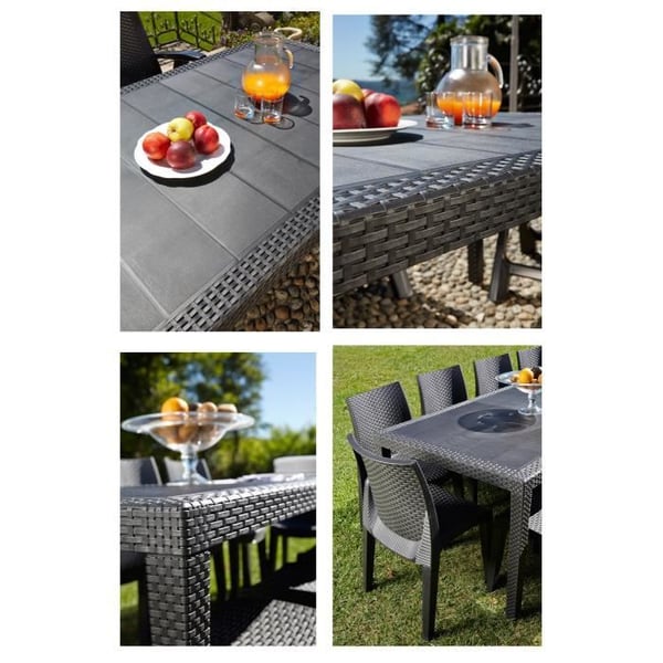 QUEEN havespisebord med rottinglook - Antracit - 220 x 90 x 72 cm