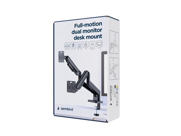 Gembird MA-DA2-06 Bordsmonterad justerbar dubbel monitorarm 17"-32". svart