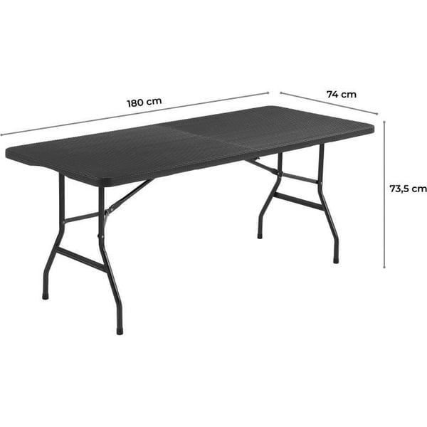 Hopfällbart receptionsbord för 8 personer 180x74 x 73,5 cm - Stålkonstruktion och polyetenskiva - Vävd hartsliknande -