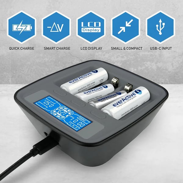 Akkulaturi Ni-MH USB-C everActive NC1000MV2