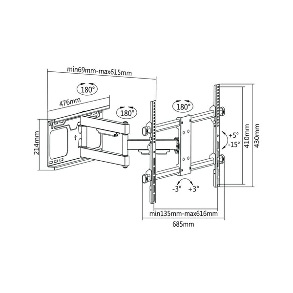 Cabletech TV-teline 37-70 "musta max Vesa 600x400 60kg