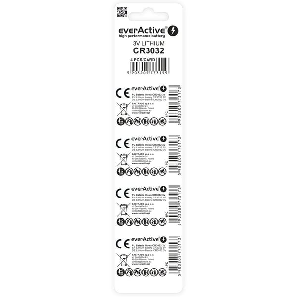 Litiumparisto mini everActive CR3032 - 4 kpl läpipainopakkaus.