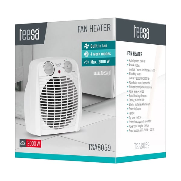 Teesa TSA8059 sähkölämmitin Sisäkäyttöön Valkoinen 2000 W Sähkölämmitin Tuuletin