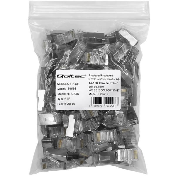 Qoltec 54556 RJ45 modulær stik | CAT6 | FTP | Forgyldte kontakter | 100 stk.