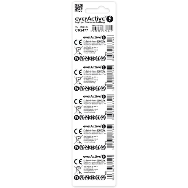 Litiumparisto everActive CR2477 - 5 kpl:n läpipainopakkaus.