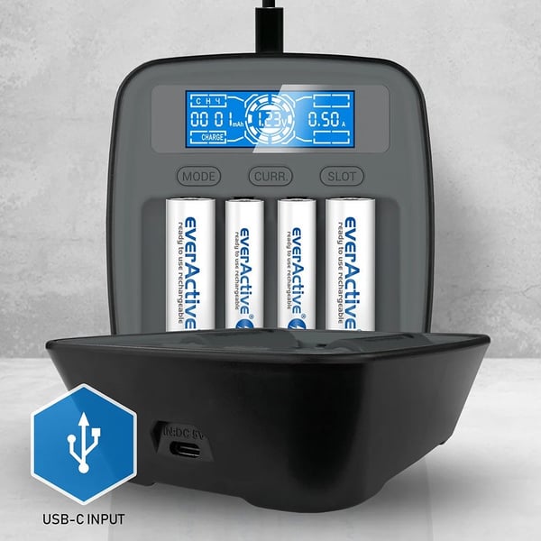 Akkulaturi Ni-MH USB-C everActive NC1000MV2