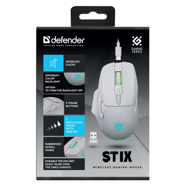 TRÅDLÖS MUS DEFENDER STIX GM-009 RF VIT 3200 dpi 7P